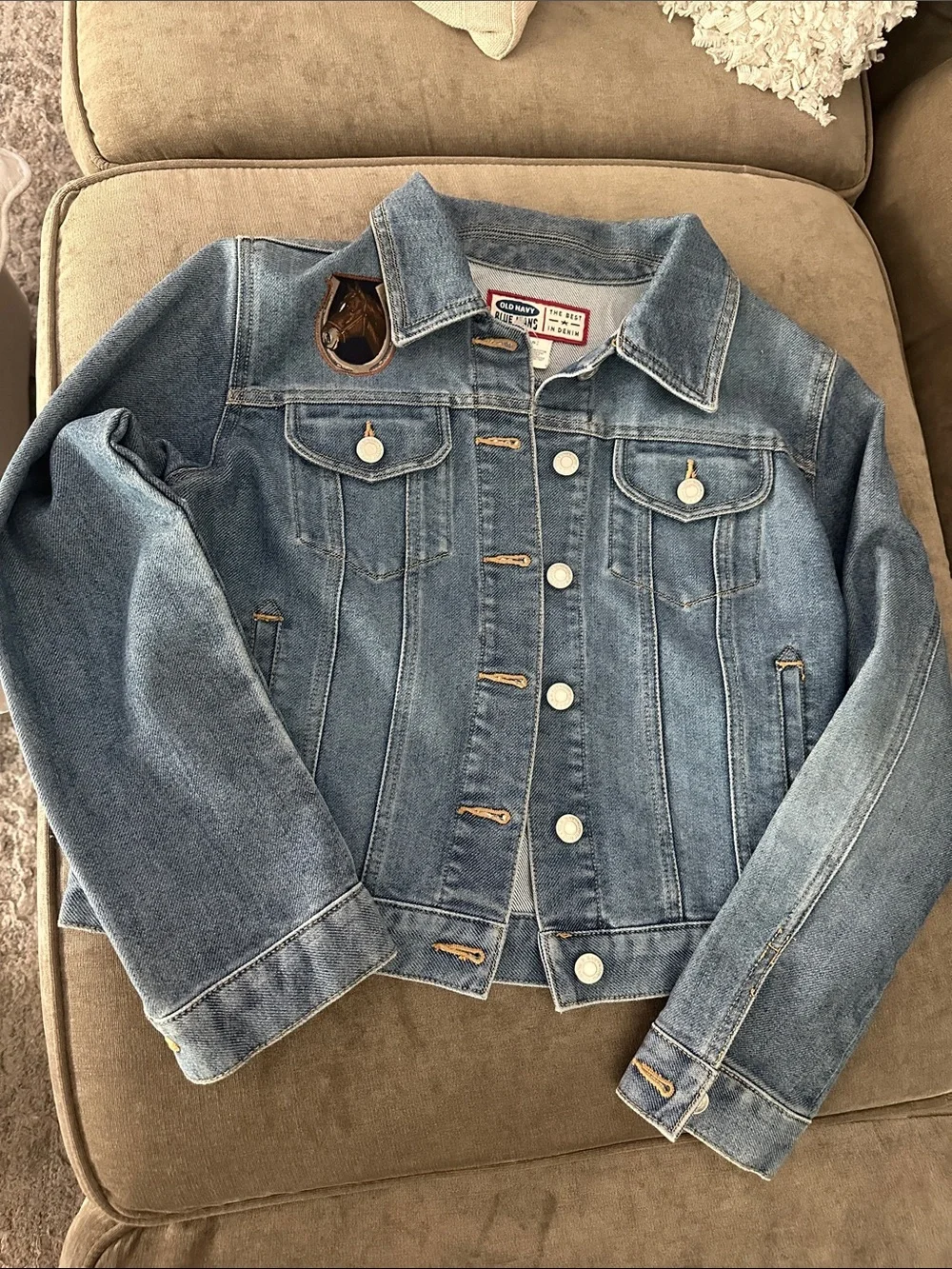 Old Navy light-to-medium wash denim jacket HORSE MOTIF